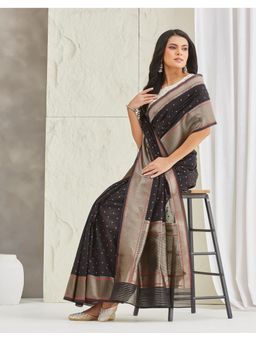 Fabindia - Black Cotton Silk Blend Banarsi Saree