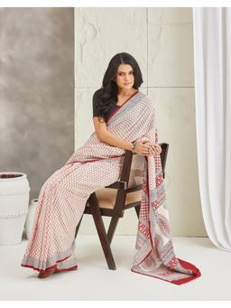Fabindia - Natural-Red Cotton Bagh Printed Saree