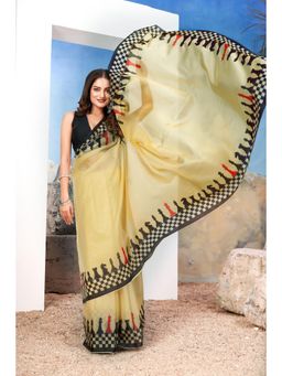 KLISHAA ART - Yellow and Black Georgette Chessboard Printed Saree