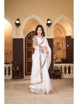 KLISHAA ART - White Organza Saree with Golden Lampi Lace