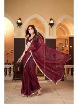 KLISHAA ART - Deep Wine Designer Saree with Golden Border
