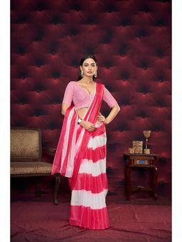 KLISHAA ART - Pink and White Geometric Printed Saree
