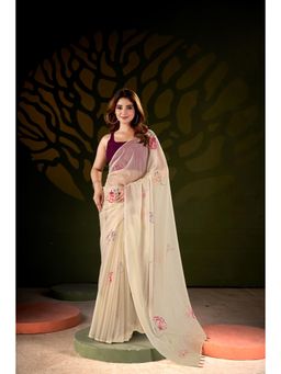 KLISHAA ART - Cream Floral Printed Saree
