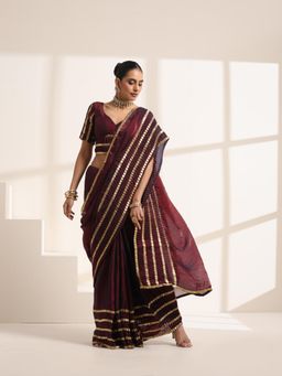 KLISHAA ART - Deep Wine Pure Silk Saree with Golden Striped Border