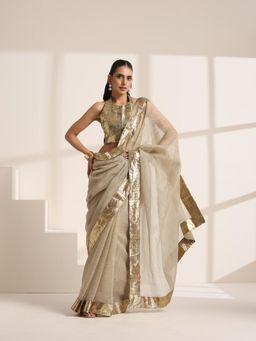 KLISHAA ART - Ivory Crush Saree with Metallic Gold Border