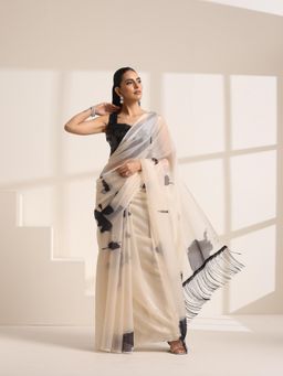 KLISHAA ART - Ivory Silk Organza Saree with Sequin Lace Pallu