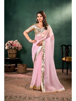 KLISHAA ART - Pink Designer Organza Saree