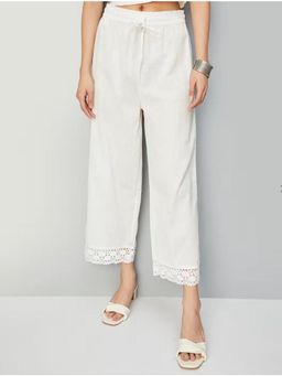AMIRAS - Women Relaxed White Pure Cotton Pant