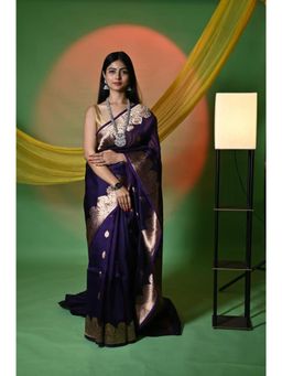 Biyahuti - Women's Purple Traditional Handloom Pure Organza Banarasi Saree