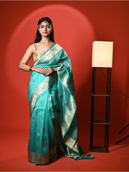 Biyahuti - Women's Sea Green Traditional Handloom Pure Organza Banarasi Saree