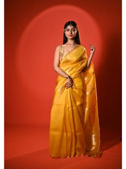 Biyahuti - Women's Yellow Traditional Handloom Pure Organza Banarasi Saree