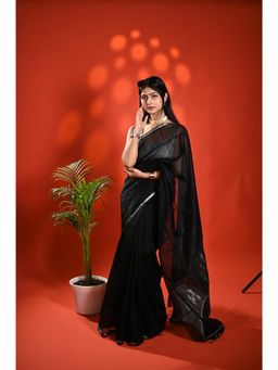 Biyahuti - Women's Black Traditional Handloom Maheshwari Cotton Silk Saree