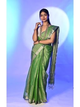 Biyahuti - Women's Green Traditional Handloom Maheshwari Tissue Saree