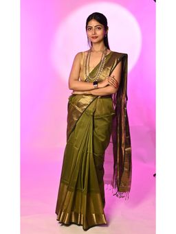 Biyahuti - Women's Green Traditional Handloom Maheshwari Silk Saree