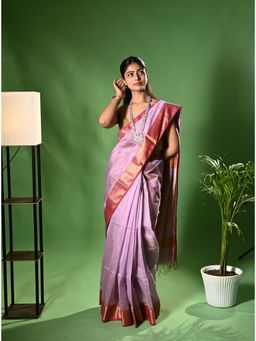 Biyahuti - Women's Lavender Traditional Handloom Maheshwari Tissue Silk Saree