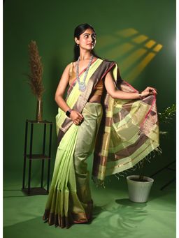 Biyahuti - Women's Green Traditional Handloom Maheshwari Silk Saree