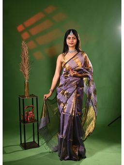 Biyahuti - Women's Purple Traditional Handloom Maheshwari Organza Tissue Saree