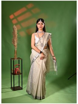 Biyahuti - Women's Silver Traditional Handloom Maheshwari Tissue Saree