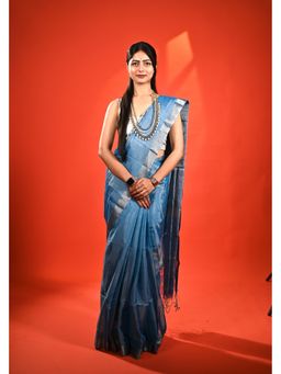 Biyahuti - Women's Blue Traditional Handloom Maheshwari Tissue Saree