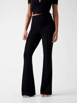 Guess - Women Evelina Jet Black Solid Bootcut Fit Flared Trousers