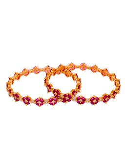 Silvermerc Designs - Gold Plated Pink Stone Studded Handcrafted Bangles (Set of 2)