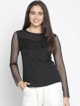 Oxolloxo - Bella Solid Black Charming Women Ruffle Top