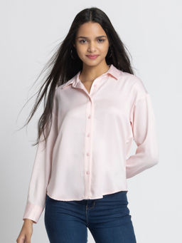 SHAYE - Light Pink Spread Collar Solid Full Sleeves Women Casual Shirt