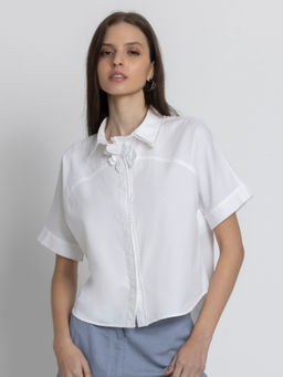 SHAYE - White Shirt Collar Solid Short Sleeves Women Casual Shirt