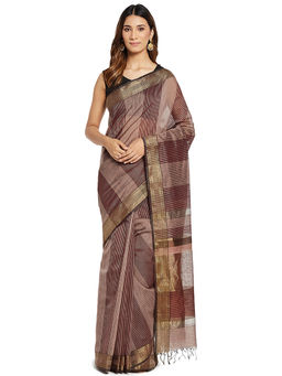 Fabindia - Brown Maheshwari Cotton Silk Saree