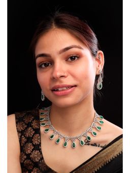 STILEADDA - Green Ad-Cz Tear Drop Statement Necklace Set