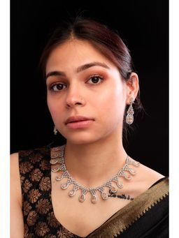 STILEADDA - Orange Ad-Cz Tear Drop Statement Necklace Set