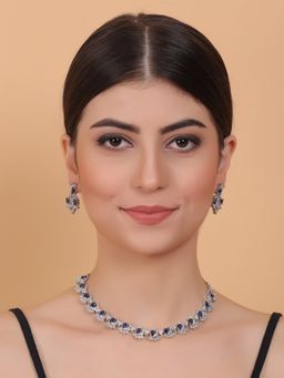 STILEADDA - Elegant Blue American Diamond Sleek Necklace Set