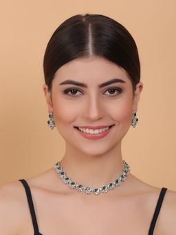 STILEADDA - Elegant Green American Diamond Sleek Necklace Set