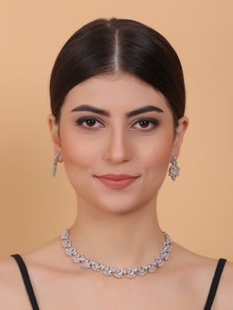 STILEADDA - Elegant Pink American Diamond Sleek Necklace Set