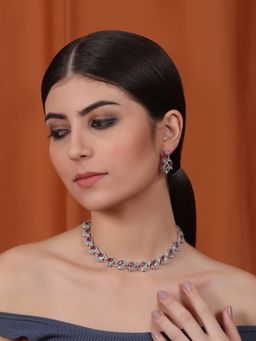 STILEADDA - Elegant Red American Diamond Sleek Necklace Set