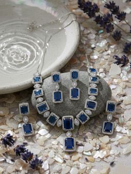 STILEADDA - Stunning Blue Big Square Cubic Zirconia Necklace Set