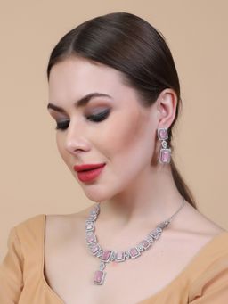 STILEADDA - Stunning Pink Big Square Cubic Zirconia Necklace Set