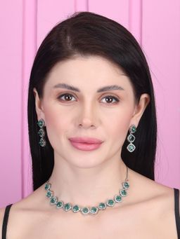 STILEADDA - Crystal Green Cz-Ad Subtle Necklace Set