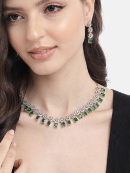 STILEADDA - Silver Plated Green Square Ad Necklace Set