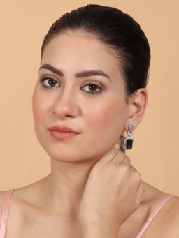 STILEADDA - Silver Plated Minimalist Blue Cz Drop Earrings