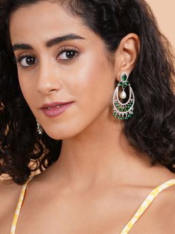 STILEADDA - Ravishing Silver Plated Green American Diamond Chandbali Earrings