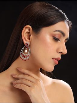 STILEADDA - Ravishing Silver Plated Red American Diamond Chandbali Earrings
