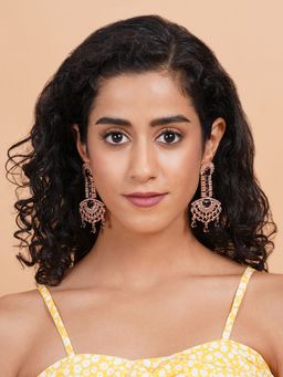 STILEADDA - Royal Rose Gold Plated Blue Ad Cz Studded Luxury Drop Earrings