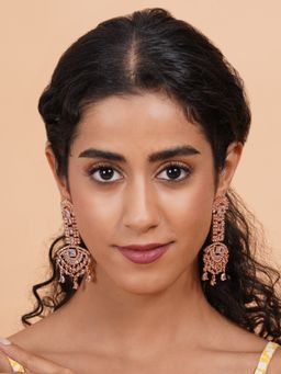 STILEADDA - Royal Rose Gold Plated White Ad Cz Studded Luxury Drop Earrings