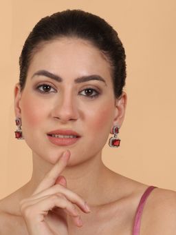 STILEADDA - Exquisite Look Ruby Red Cz Ad Drop Earrings