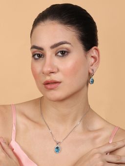STILEADDA - Shimmering Blue Cz Studded Oval Necklace Set