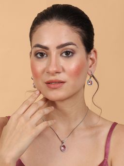 STILEADDA - Shimmering Pink Cz Studded Oval Necklace Set
