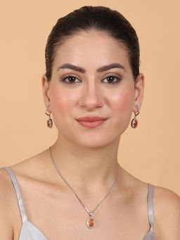 STILEADDA - Orange Cz Studded Oval Necklace Set