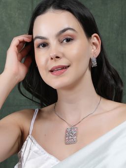 STILEADDA - Luxurious Pink Ad Square Pendant Necklace Set