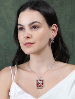 STILEADDA - Luxurious Ruby Red Ad Square Pendant Necklace Set